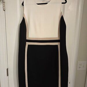 BRAND NEW!  Calvin Klein Black and Beige Midi Workdress in 20W